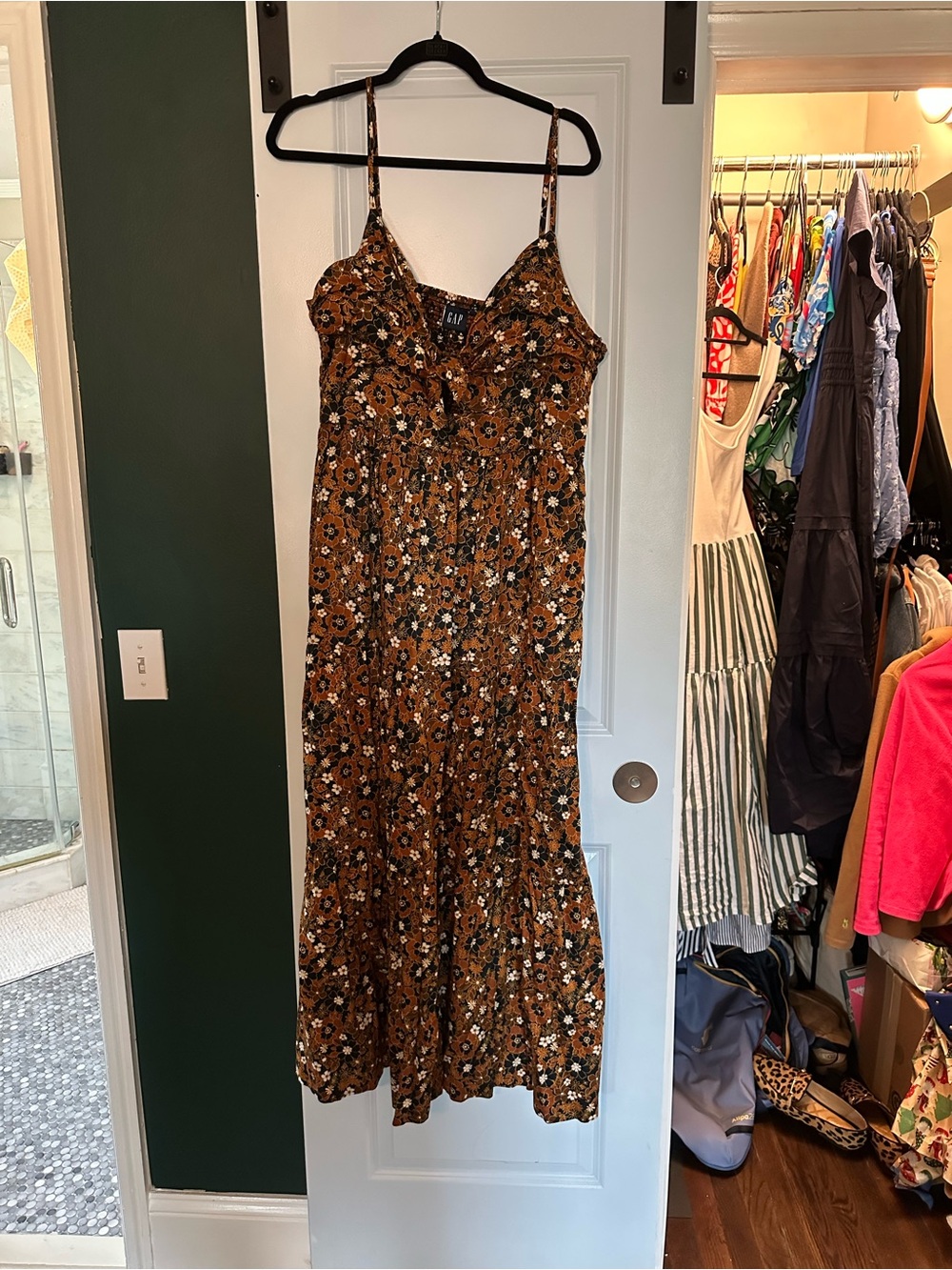 GAP Rust Brown Floral Spaghetti-Strap Maxi Dress
